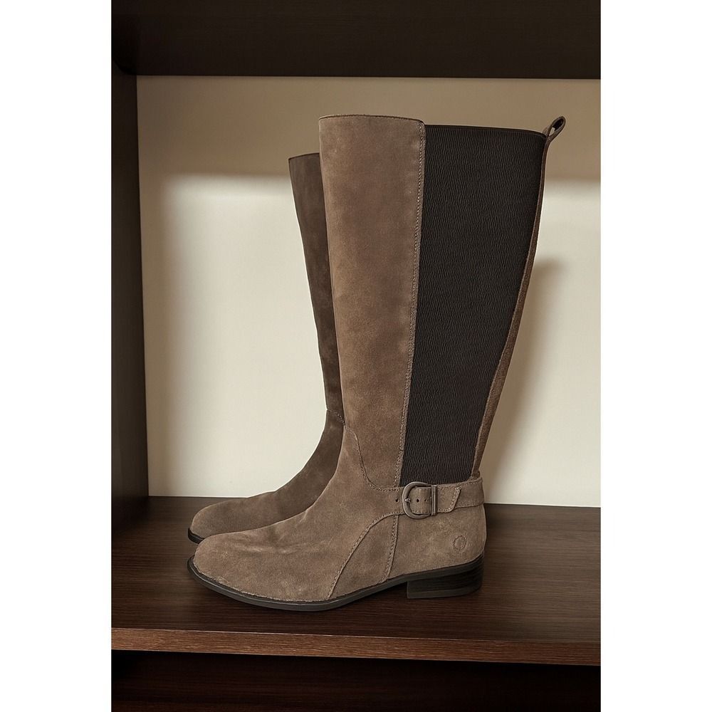Born Womens Grey Suede Leather Strechy Slip On Riding Knee Boot sz 8 Equestrian